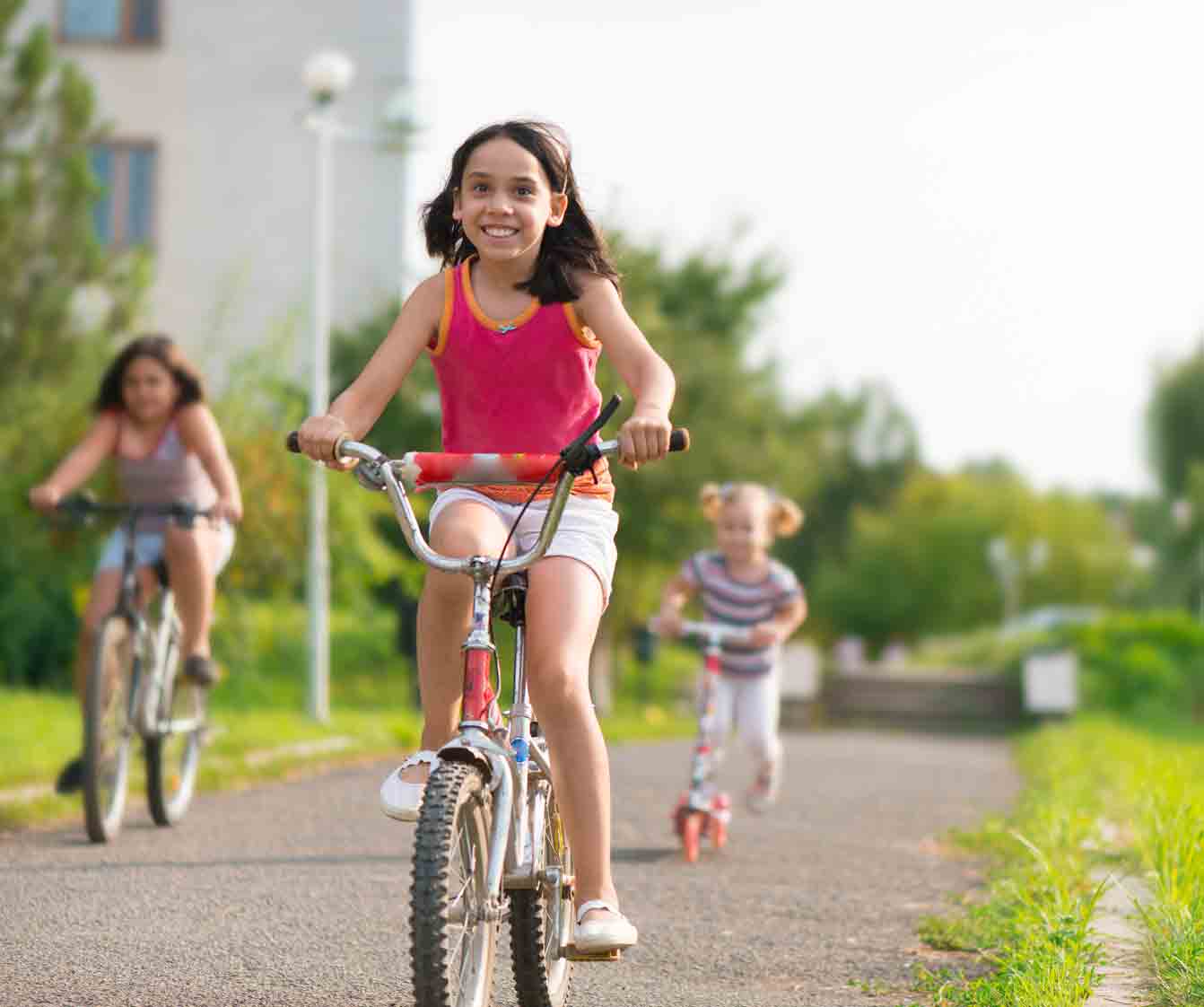 Children riding bicycles.