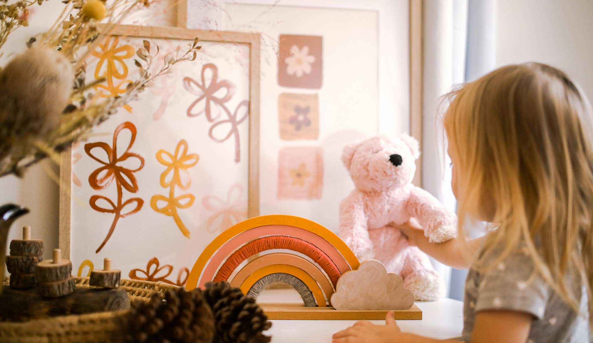 Little girl playing in her room